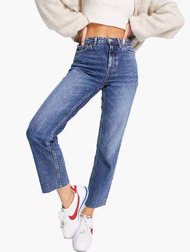 MyRunway Shop TOPSHOP Blue Raw Hem Straight Jeans for Women from